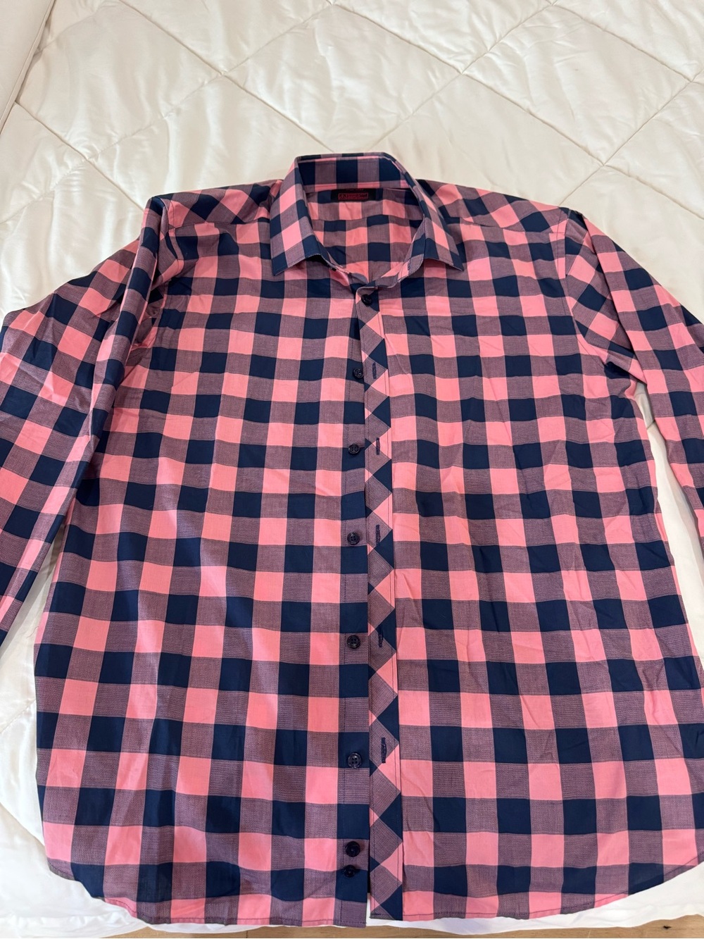 Jared Lang Pink and Navy Check Cotton Button-Down Shirt